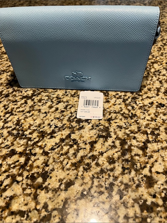 Coach Handbags - Coach Sky Blue Pebble leather Horse and Carriage cross Body Clutch